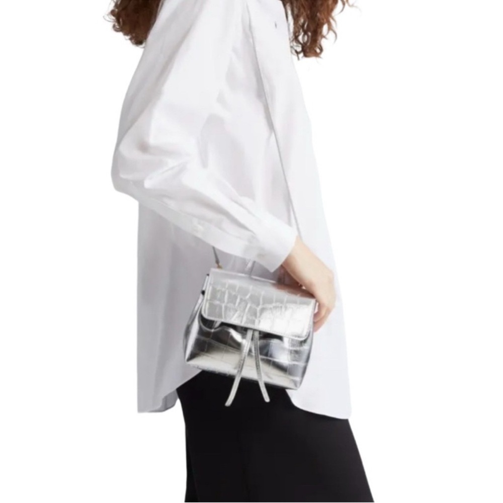 NEW Mansur Gavriel Mini Soft Lady Metallic Bag Croc Embossed Leather Silver Gold - Picture 2 of 16
